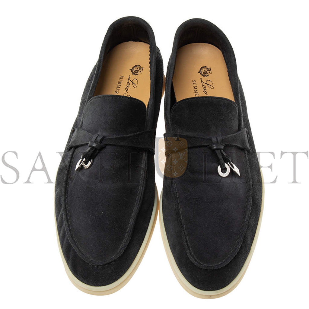 LORO PIANA  BLACK SUEDE SUMMER CHARMS WALK SLIP ON LOAFERS FAE5444MB97